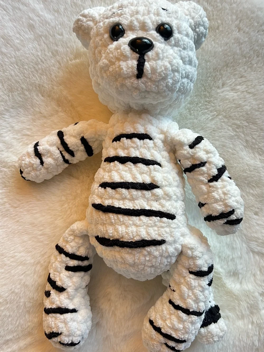 Handmade Crochet White Tiger Plush Black Stripe Stuffed Animal